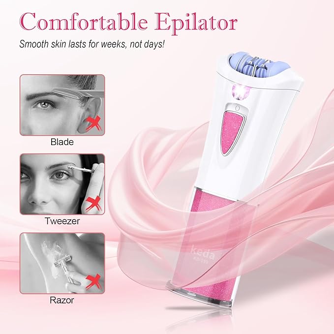 Skin Epilator, 2025 New Skin Hair Remover for Face, Facial Hair Removal for Women with LED Light, Cordless Epilators Hair Removal for Facial, Arms, Legs and Bikini (Pink)