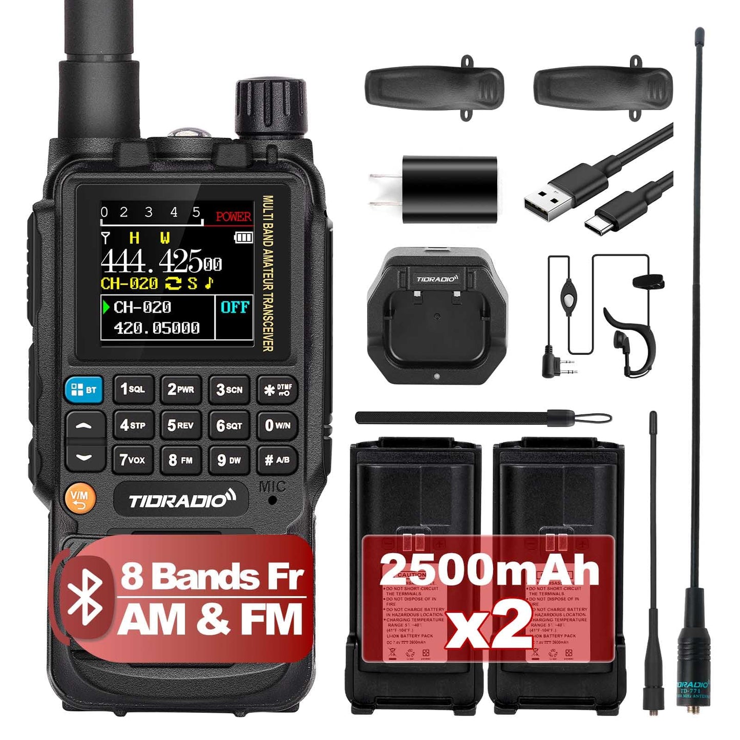 Tidradio Td-H3 Gmrs Radio Handheld, Usb-C Charging & Programming, Multi-Band Two Way Radios Long Range, Noaa Fm Am, Copy Frequen