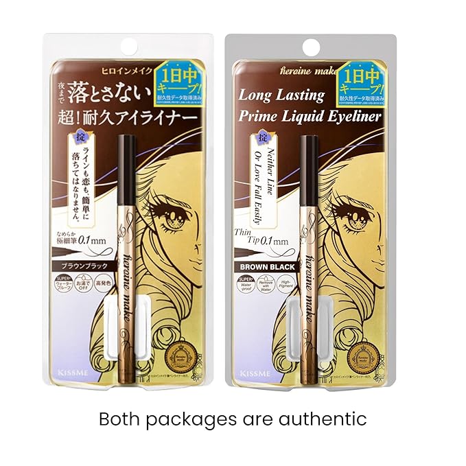 Heroine Make by KISSME Liquid Eyeliner Pen for Intense Color & Ultra-Fine 0.1mm Tip, Waterproof Eyeliner with Organic Beauty Serum, Cat Eye Liner for Long Lasting Eyelines, Brown Black, 1 EA, PRIME