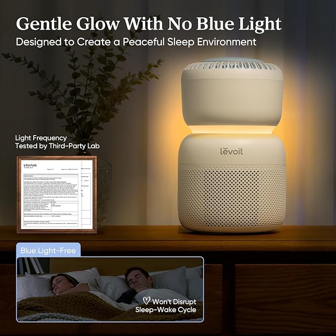 LEVOIT Air Purifier for Home Bedroom with HEPA Filter, White Noise Sound Machine and Blue Light-Free Night Light Support Better Sleep, AHAM VERIFIDE, 5 Air Quality Monitor, Smart WiFi, Sprout