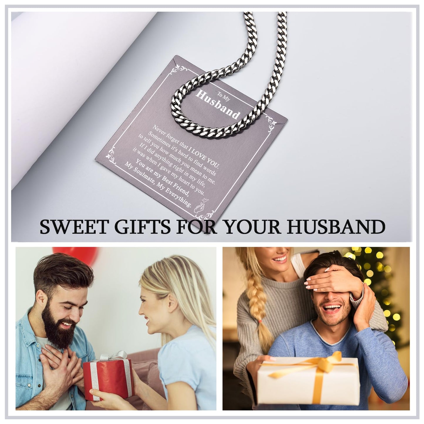 ACOGVN Valentines Day Gifts for Husband Cuban Link Chain Necklace for Men, Fathers Day Birthday Anniversary Christmas Stainless Steel Jewelry Gifts for My Husband Him from Wife