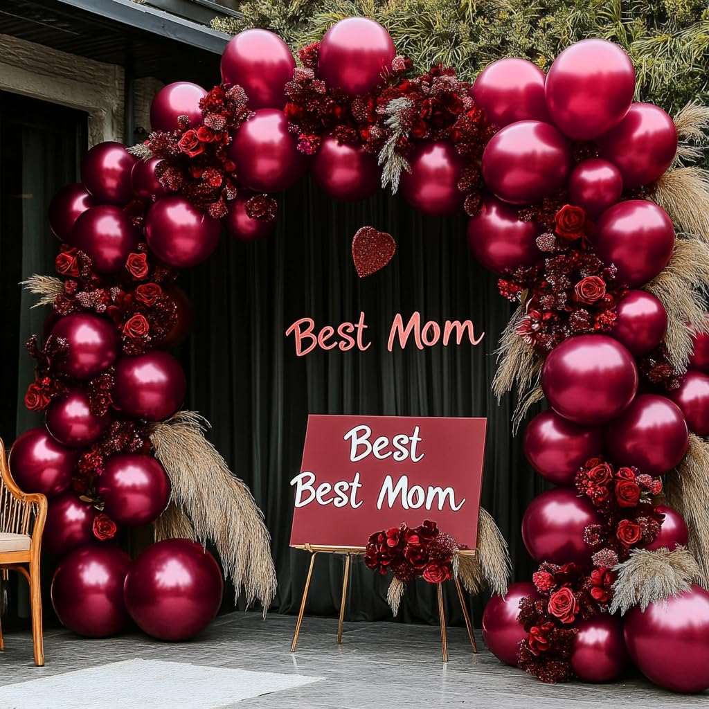 Burgundy Balloons Double Stuffed Maroon Balloon Garland Different Sizes 18/12/5in Wine Red Balloons Ruby Red Balloon Arch Kit for Birthday Mother Day Baby Shower Wedding Party Decorations.