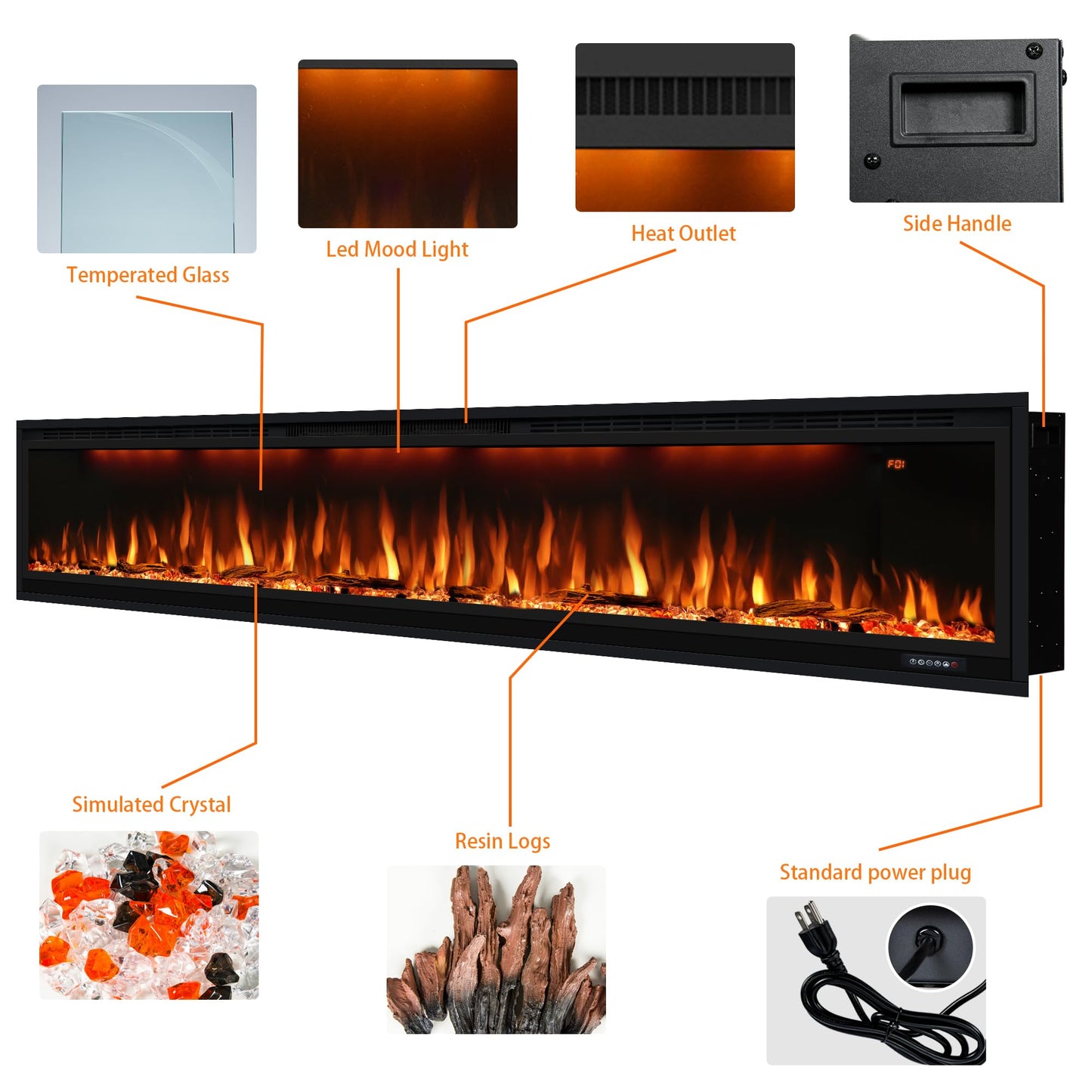 84 inch Smart Electric Fireplaces with App Control, Slim Recessed and Wall Mounted Fireplace Heater for Living Room, Multicolor Flame, Overheating Protection, WiFi-Enabled, Timer, 1500W, Black