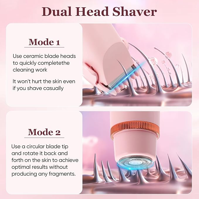 2 in 1 Women Electric Shaver Dual Head Bikini Trimmer for Women IPX7 Waterproof Wet & Dry Use Body Hair Trimmer and Facial Hair Remover for Bikini Underarm Leg Arm Body Face