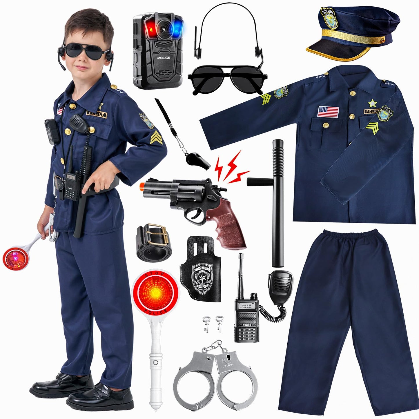 MGparty Police Officer Costume for Kids Halloween Police Cosplay Accessories for Boys Halloween Dress Up Party