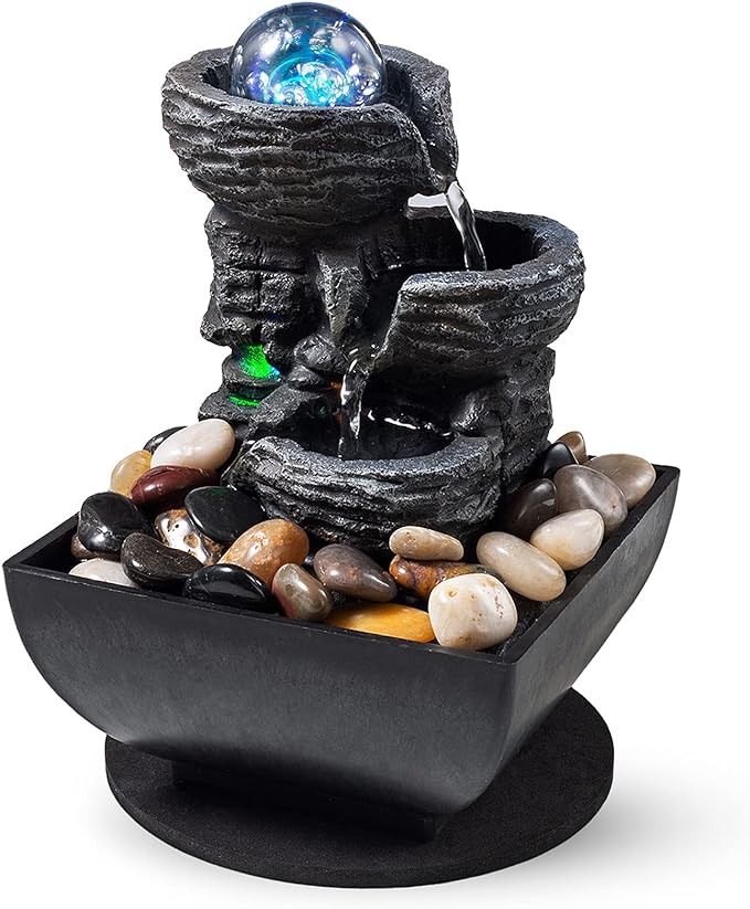 Tabletop Fountain Indoor Waterfall Meditation Fountain Like Layers of Rock Desktop Water Feature Includes Many Natural Riv...