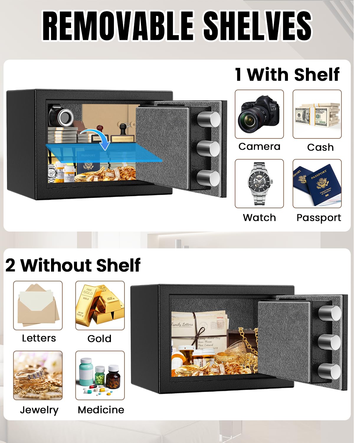 [𝟐𝟎𝟐𝟔 𝟑𝟓-𝐌𝐢𝐧 𝟏𝟕𝟎𝟎°𝐅] Fireproof Safe for Home, Money Safe for Cash, 𝟐𝟐𝐋𝐛𝐬 Fire Proof safes for Home Use, Wall Mounted Safes with Alarm System and LED Light