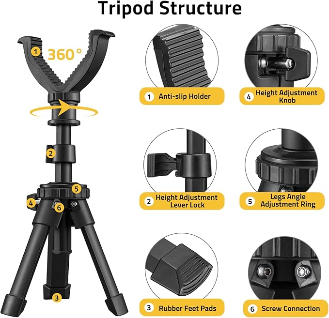 CVLIFE Shooting Rest Tripod - Adjustable Height, 360 Degree Rotation, V Yoke Stand - Portable Rifle Rest for Target Shooting, Hunting and Outdoor Activities