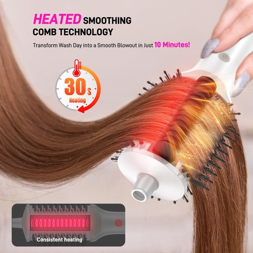 4-in-1 Hair Dryer Brush - Dual Mode Blow Dryer Brush & Ionic Heated Comb, Fast Heating Hot Air Straightener for Smooth