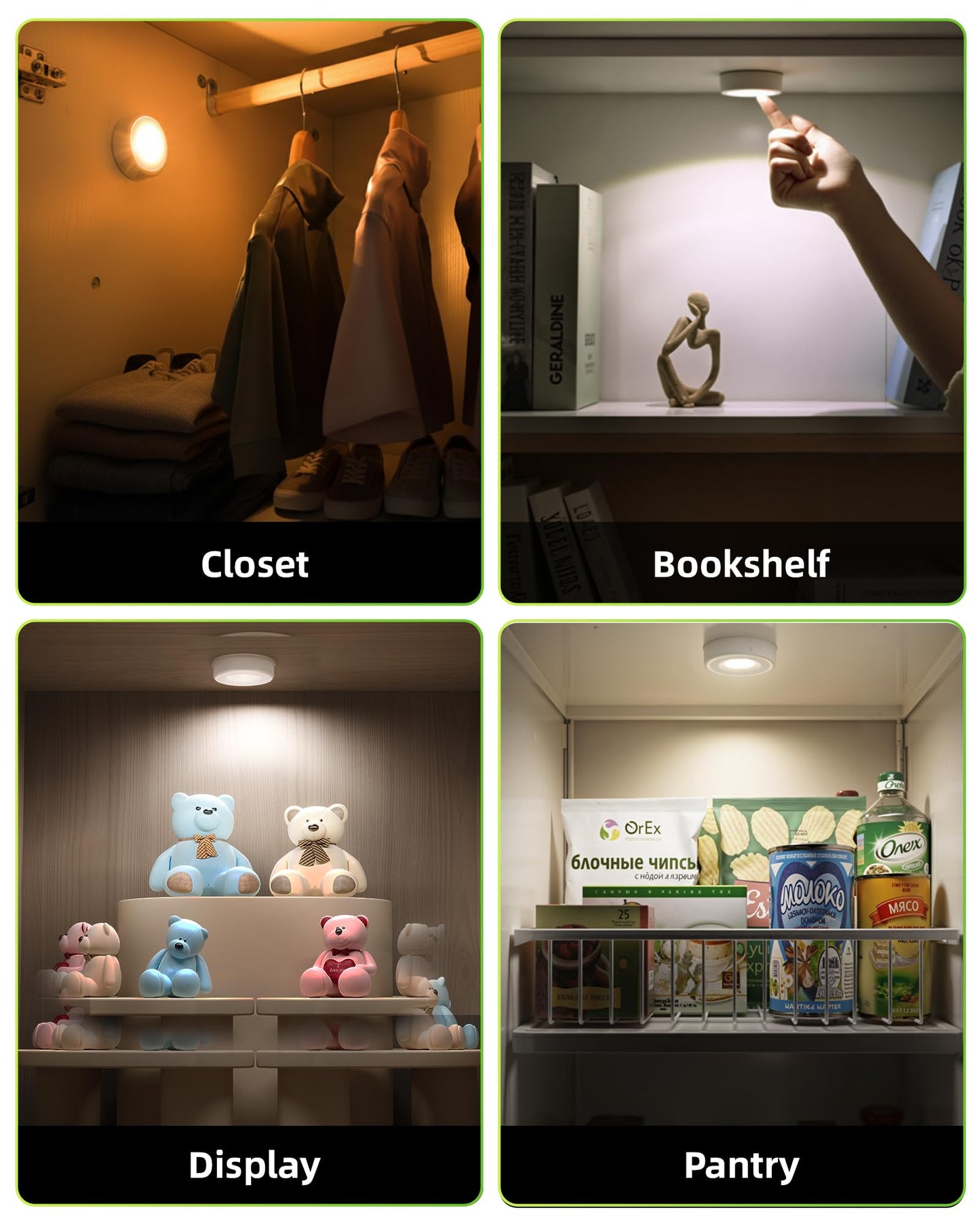 EZVALO LED Puck Lights, 6Pack Rechargeable Battery Touch Light, 2.5'' Mini Tap Lights, Wireless Closet Light, Under Cabinet Lighting, 3 Color & 16 RGB, Sitck On Lights for Kitchen,Pantry,Shelves