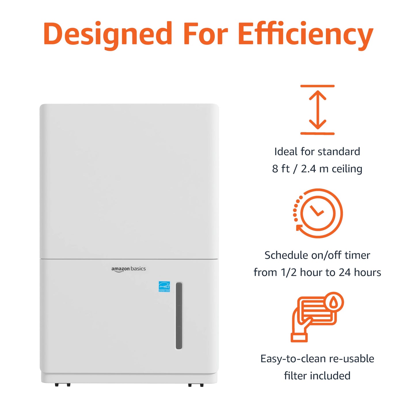 Amazon Basics Dehumidifier with Drain Pump, 50-Pint, Energy Star Certified, for Basement, Bathroom and Other Rooms Up to 4000 SFT, with Timer, auto-defrost, Overflow Protection, White