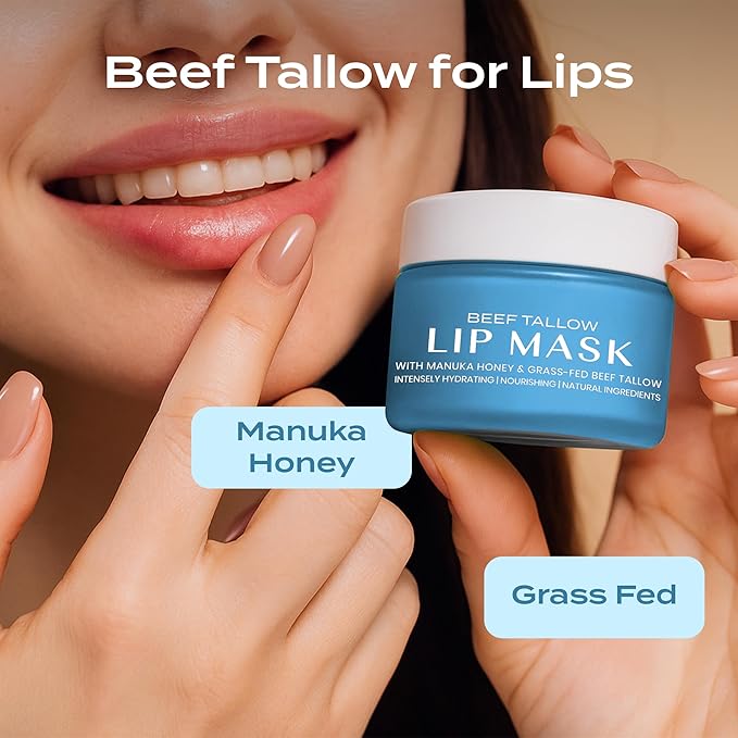 Body Restore Grass Fed Beef Tallow Lip Mask, Manuka Honey – Christmas Stocking Stuffers, White Elephant, Hydrating Moisture, Travel Essentials, Self Care, Birthday Gifts for Women, Men – Peppermint