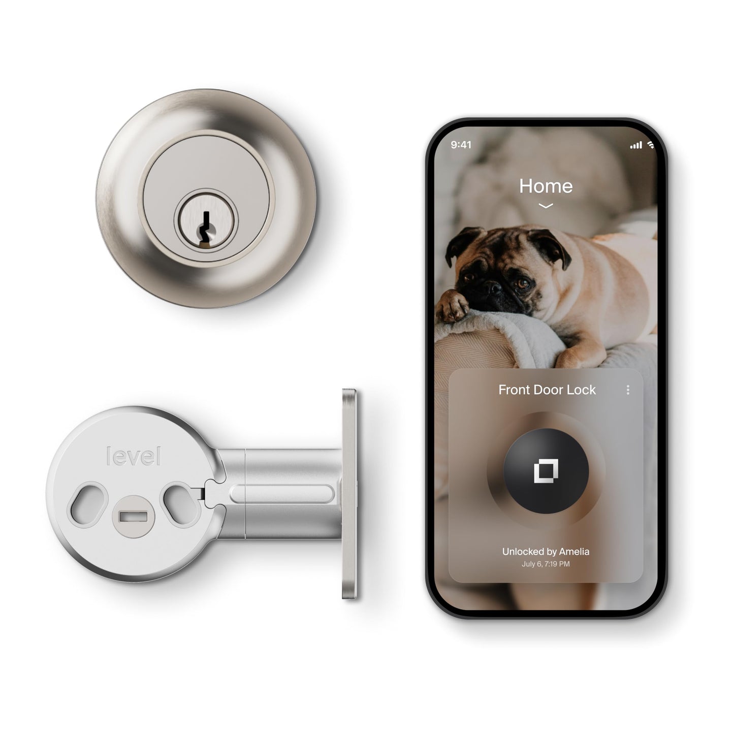 Level Lock Smart Lock - World's Smallest, Most Beautifully Designed Matter-Over-Thread Deadbolt - Level App for iOS & Android | Works with Apple Home (Satin Nickel)