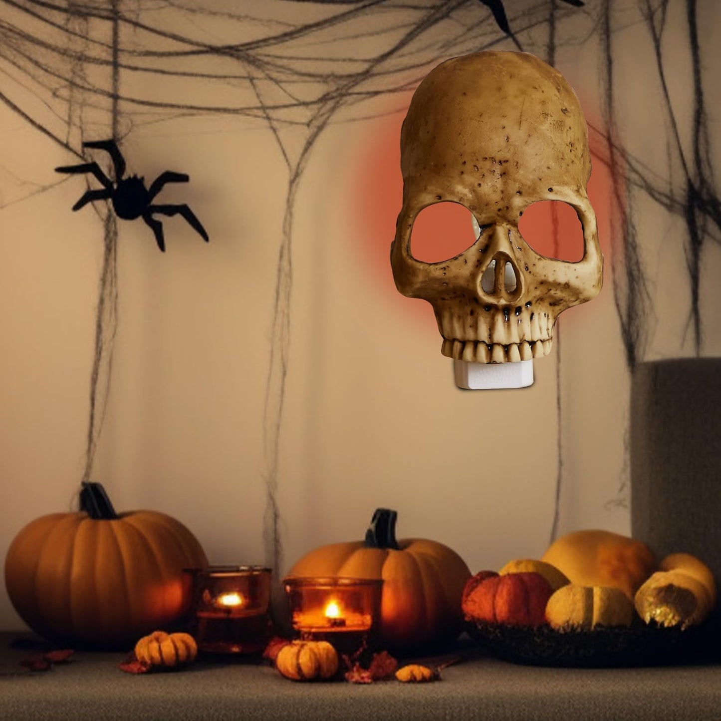 chefensty Human Skull Light Night Light,Halloween Night Light,2023 New Halloween Skull Night Light,Halloween Horrible Light Decoration for Halloween Party and Home Decor (Grey)