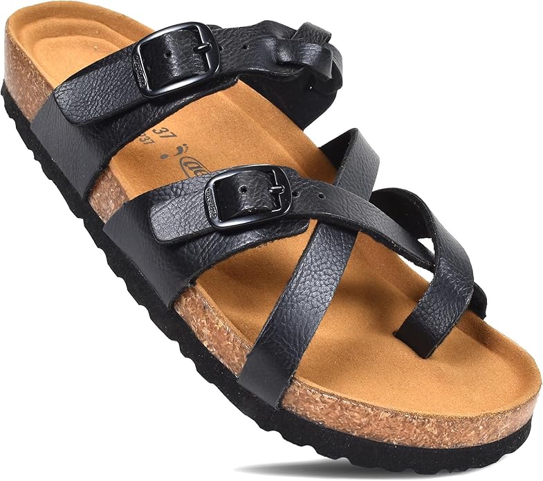 AEROTHOTIC Cute Slides for Women with Arch Support Comfy Adjustable Buckle Split Toe Straps with Cushioned Memory Foam Cor...
