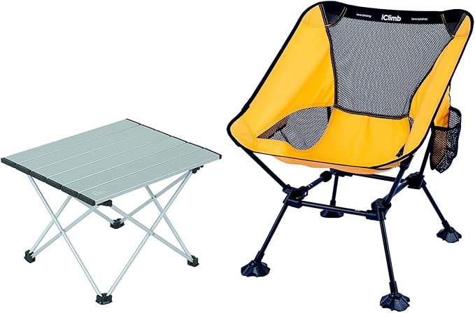 iClimb 1 Folding Table and 1 Anti-Sinking Large Feet Chair Bundle, Ultralight Compact for Single Person Outdoor Backpackin...