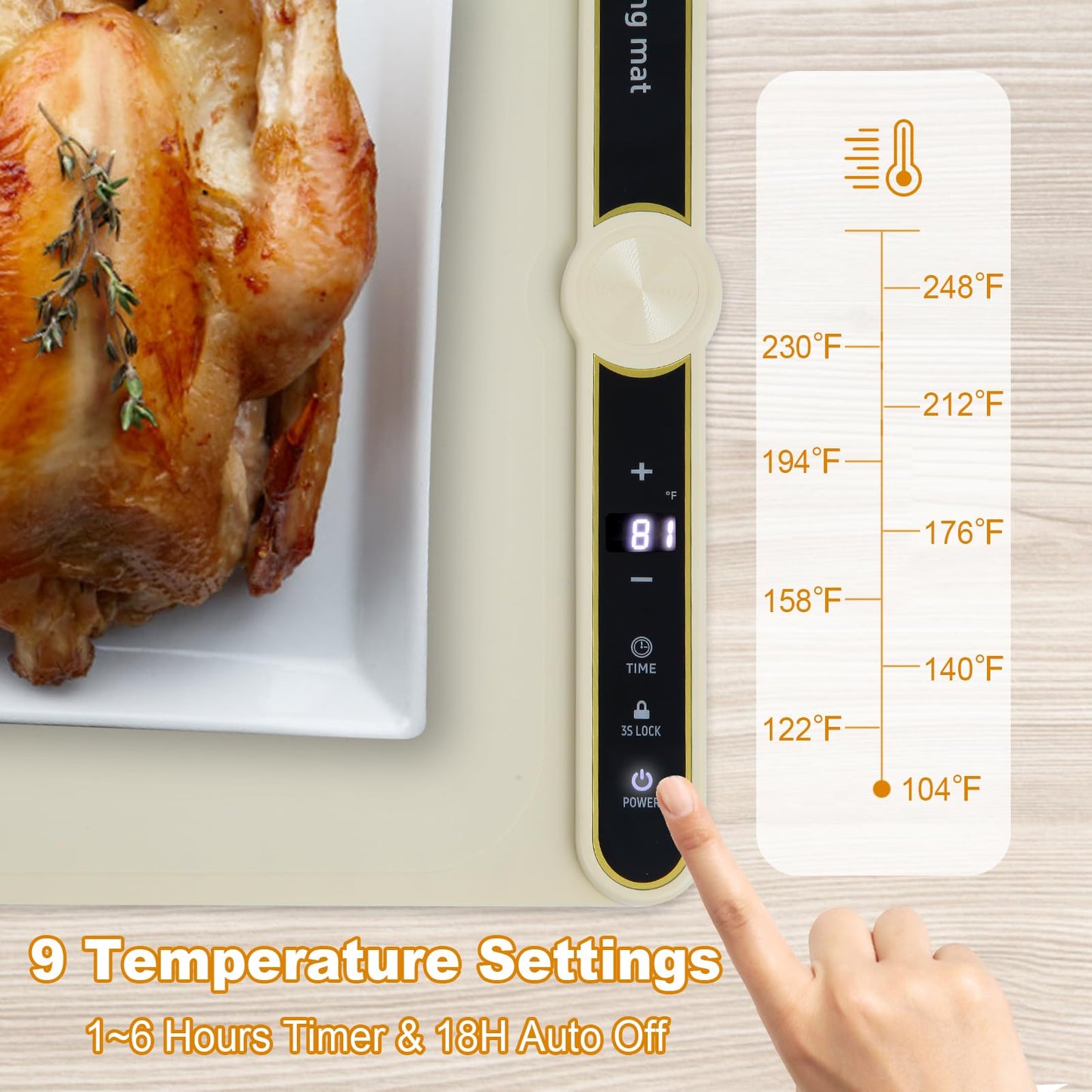 31.8 inches Silicone Warming Mat for Food,248℉ Fast Full Surface Heating Electric Warming Tray, 9 Level Temperature Adjustable Warming Kitchen Mat, Roll Up Food Warmer Mat for Countertop