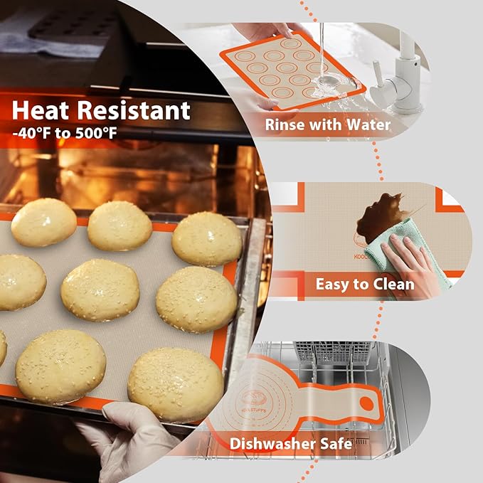 Silicone Baking Mat Set of 5, Nonstick Reusable Pastry Mat, Silicone Bread Sling & Loaf Pan Liners for Bread, Macaron Baking Mat for Cookie, Macarons