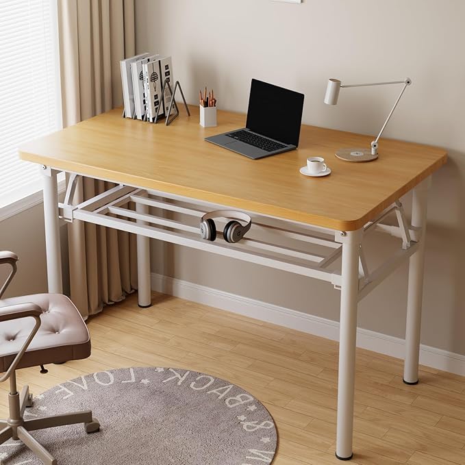 Mrsanmu Small Folding Desk No Assembly,39.4 Inch Folding Computer Desk Small Foldable Table for Home Office.