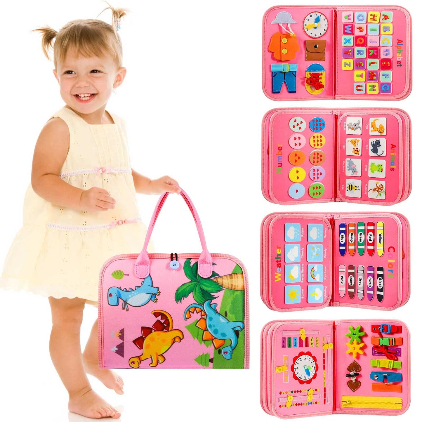 Winblo Toddler Busy Board - Montessori Toys for Toddler Girl Birthday Gift, Educational Learning Sensory Busy Book for Toddlers Girls, Toddlers Activities Travel Toys for Airplane Car