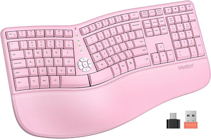 MEETION Ergonomic Keyboard Wireless, Split Curved Keyboard with Cushioned Wrist Palm Rest, Natural Typing Full Size with U...