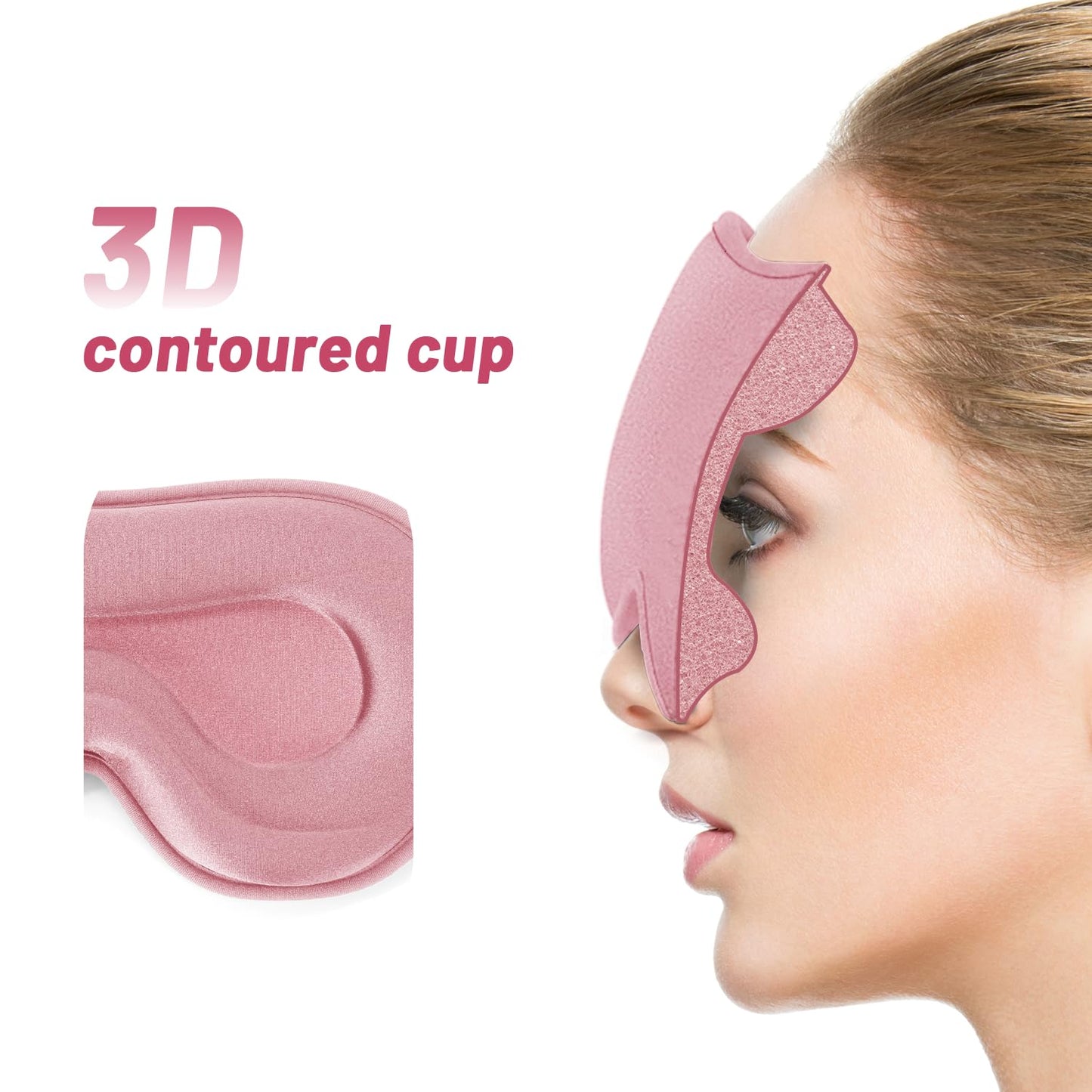 Sleep Eye Mask for Men Women, Lash Extensions 3D Sleeping Mask, Travel Blackout Night Blindfold Eye Shade Cover with Adjustable Strap (Pink-3D)