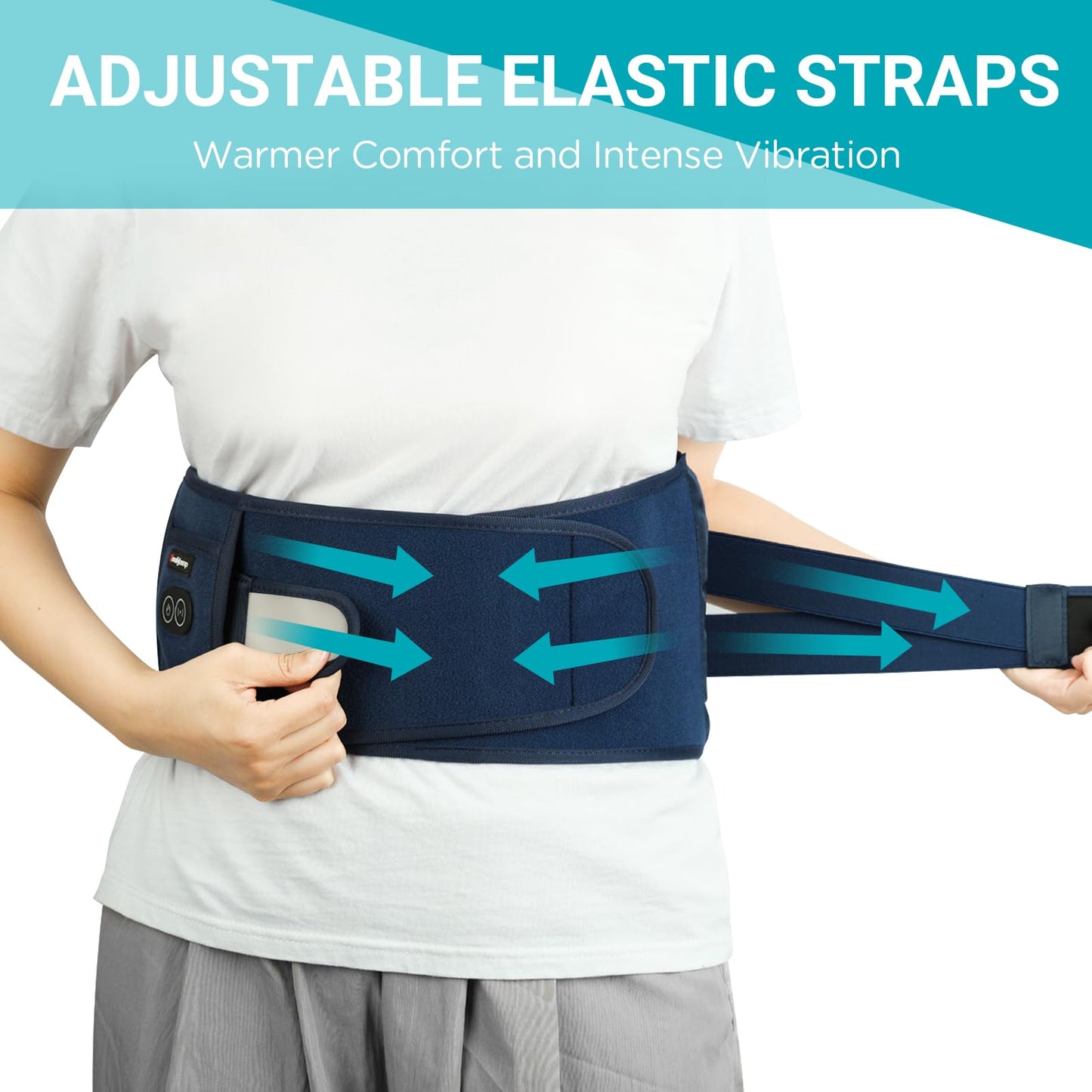 Comfytemp Cordless Heating Pad with Massager for Back, Portable Lower Back Massager FSA Eligible HSA Rechargeable Wireless Electric, Birthday Gifts for Women Men Mom Dad Seniors 3 Heat 30Auto-Off Blue