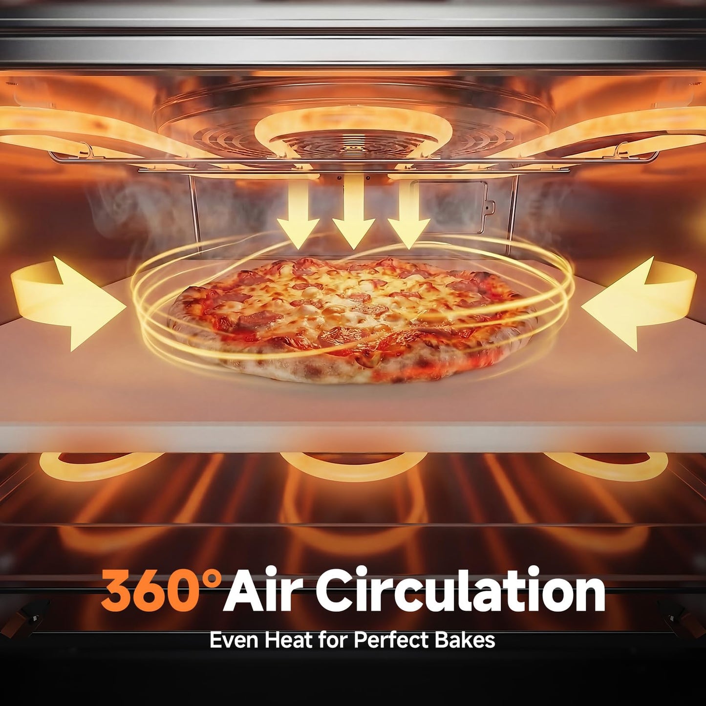 KINGWISE Convection Pizza Oven Electric, IPX4 Waterproof Countertop Air Fryer Oven, Fits 13-Inch Pizza, Heats up to 750℉, 6 Cooking Functions and 5 Pizza Presets, Pizza Stone & Pizza Peel Included