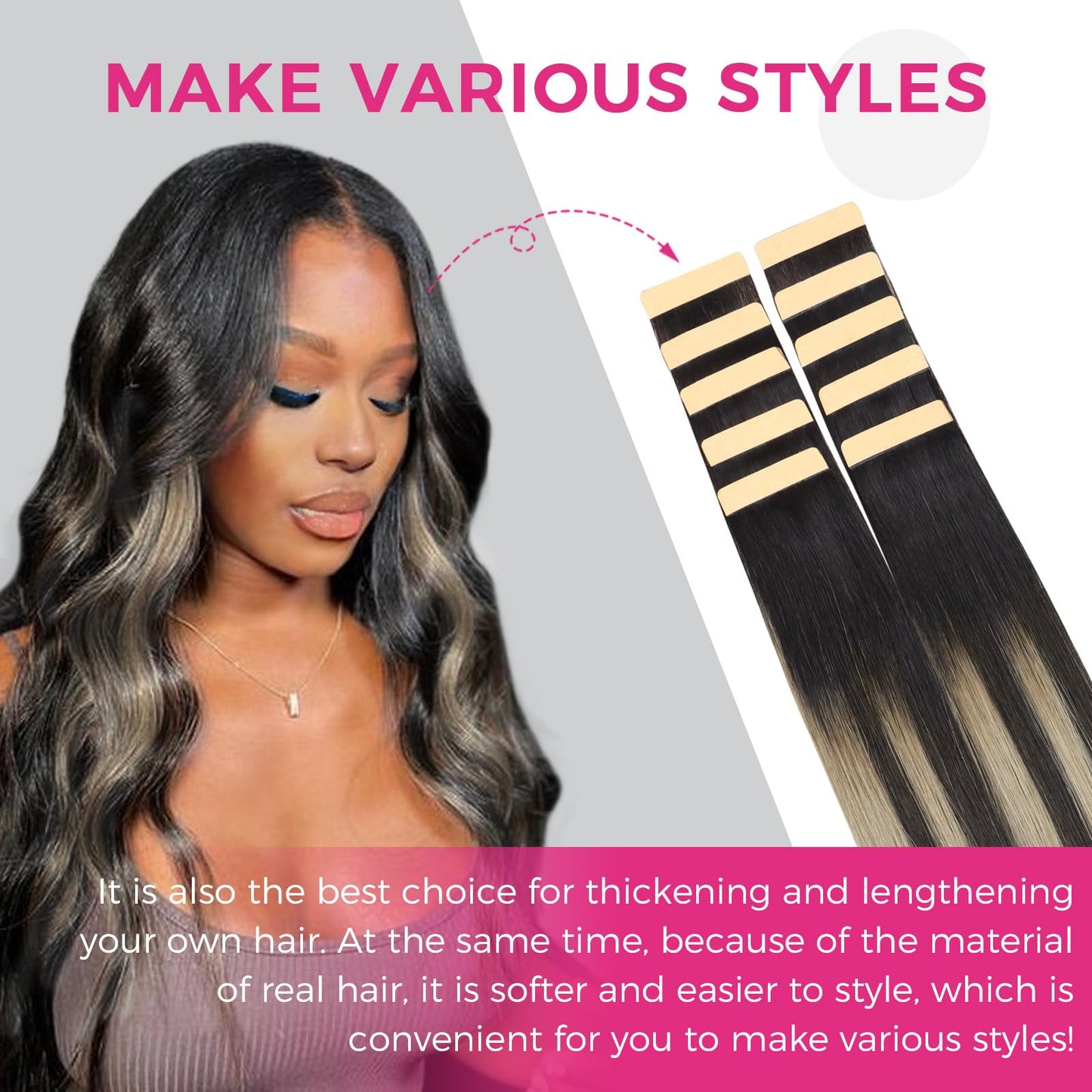 Lashey Tape in Hair Extensions Human Hair 30g 10pcs 20 Inch #613 Blonde With Highlighted Effect Straight Invisible Extensions fo