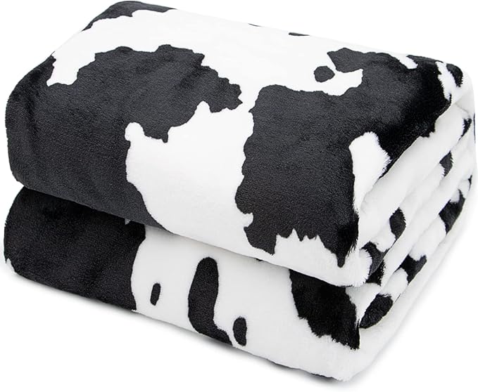 Cow Print Blanket Warm Plush Cute Black Cow Throw Blanket Soft Fleece Flannel Lightweight Throw Blankets Sofa Couch Bed Tr...
