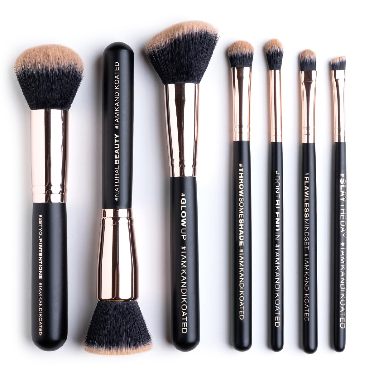 Kandi Koated Makeup Brushes Set with Faux Leather Travel Case [Rose Gold] Synthetic Makeup Brush Kit with Daily Affirmations by