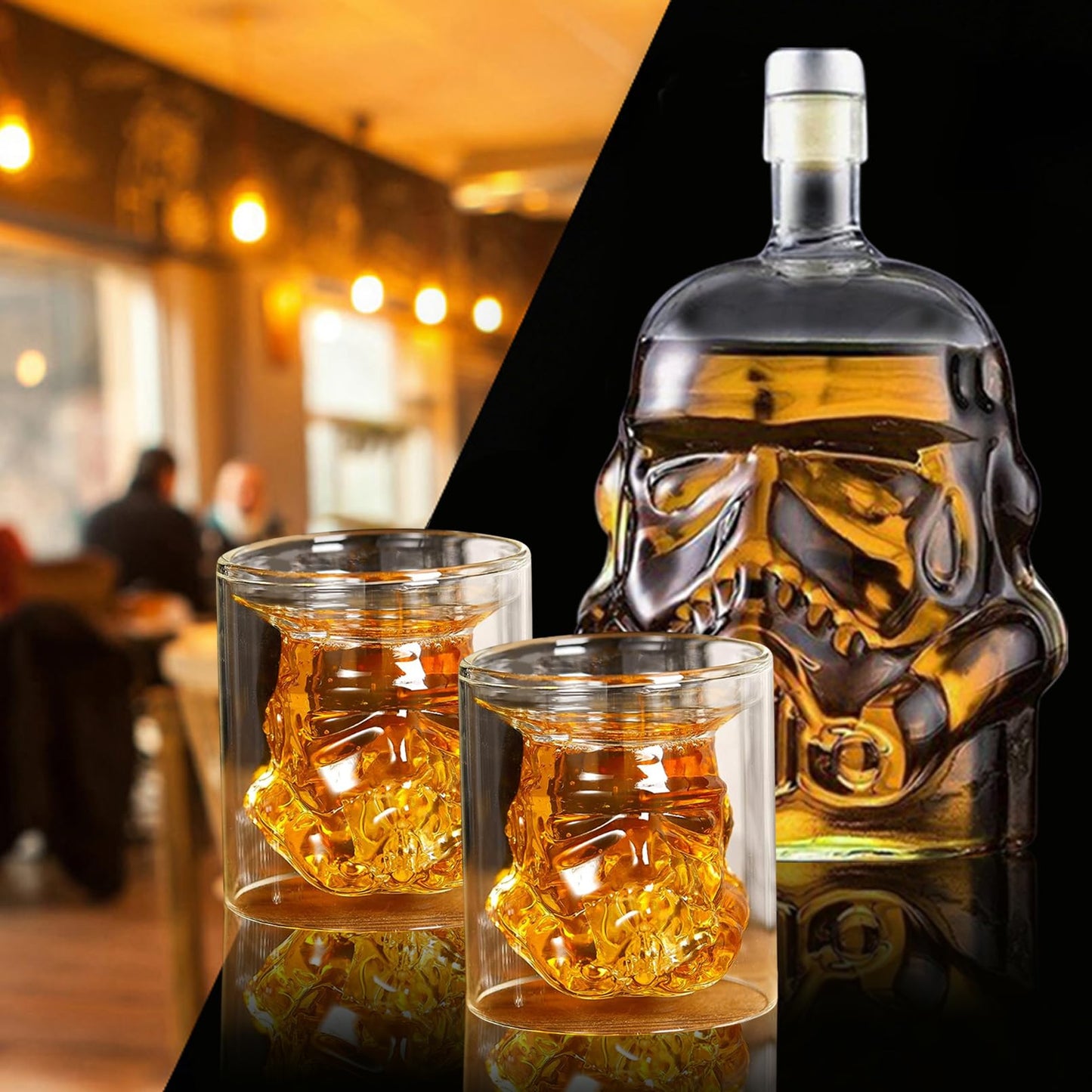 Tfwadmx 750ml Transparent Creative Whisky Decanter, Whiskey Carafe, Set with 2 Wine Glasses (5oz), Whiskey Glasses for Wine Scotch Bourbon, Scotch, Vodka, Christmas Gift for Men Women
