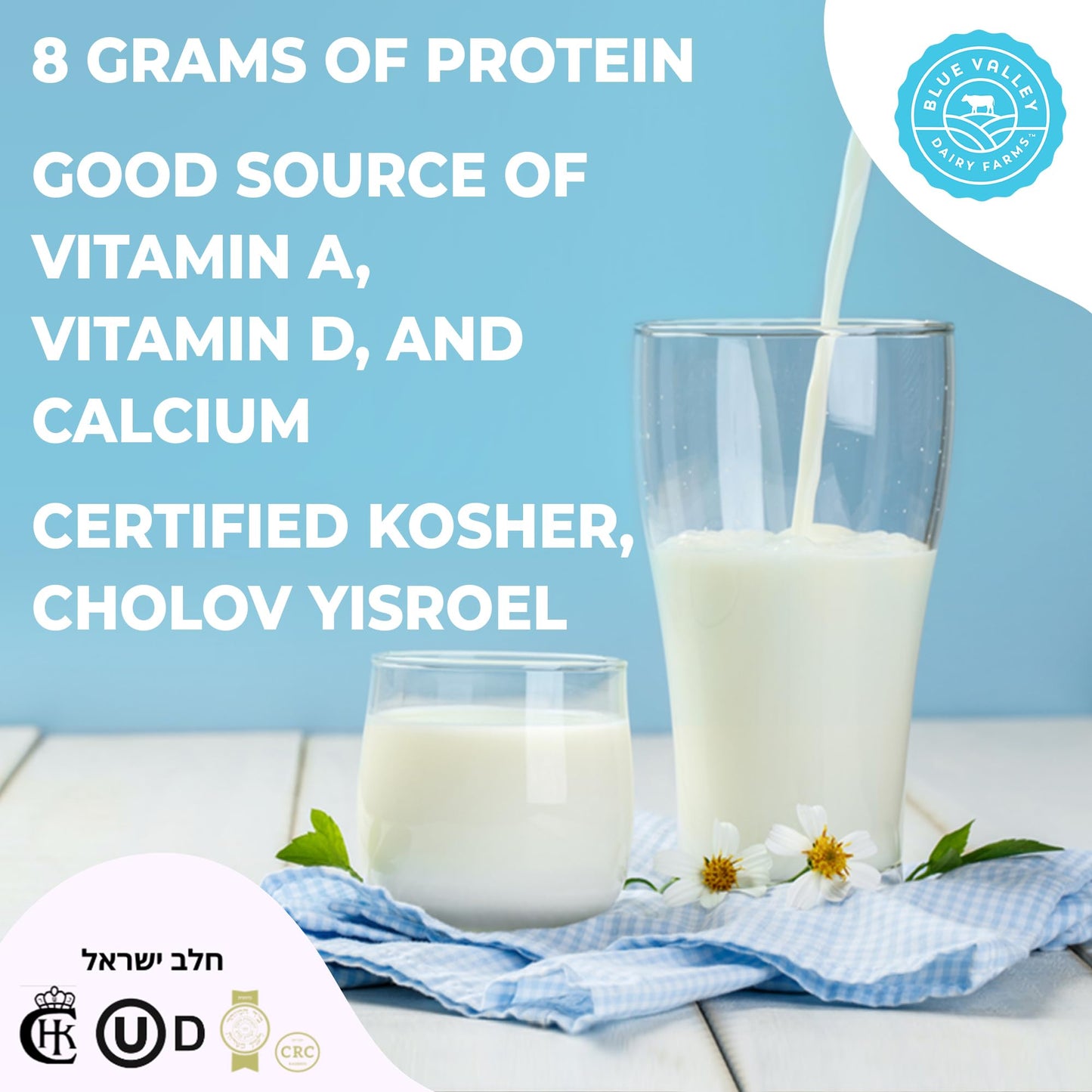 Blue Valley Shelf Stable Whole Milk Boxes with Vitamin D - no refrigeration needed 8 oz Singles (24 Pack) kosher Cholov Yisroel, UHT Pasteurized Tetra Pak Carton.