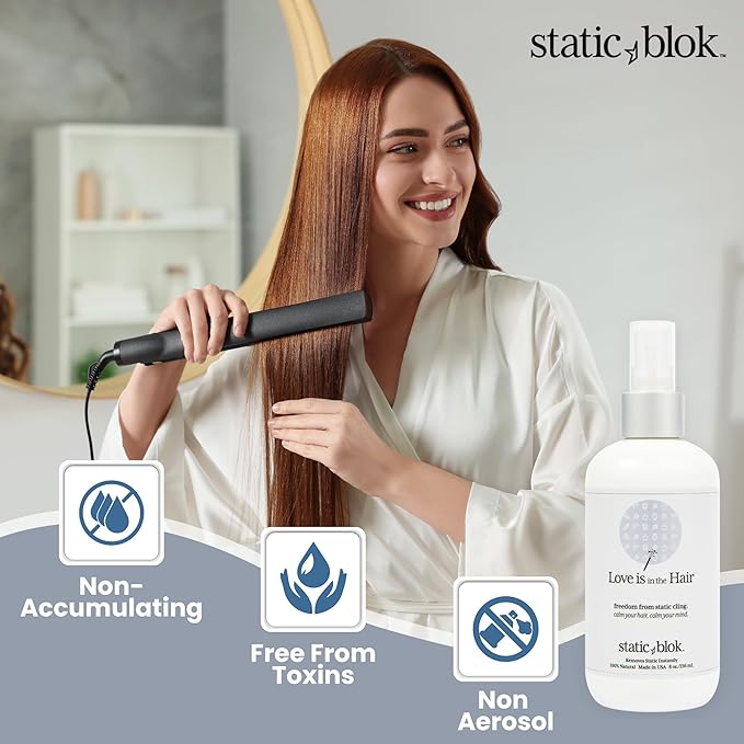 Anti-Static Spray for Hair - Instantly Eliminate Static Cling, Shocks, Flyaways - Long-Lasting All-Day Freshness - works on Natural and Synthectic Wigs - 8oz