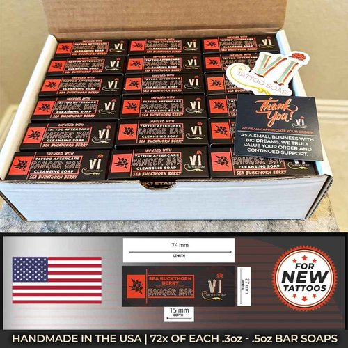 Banger Bars Tattoo Aftercare Bulk Soap – 72 Count | Sea Buckthorn Berry, Individually Packaged 0.4oz Bars for Artists, Studios & Shops | Unscented Gentle Cleansing Formula, Wholesale Supplies