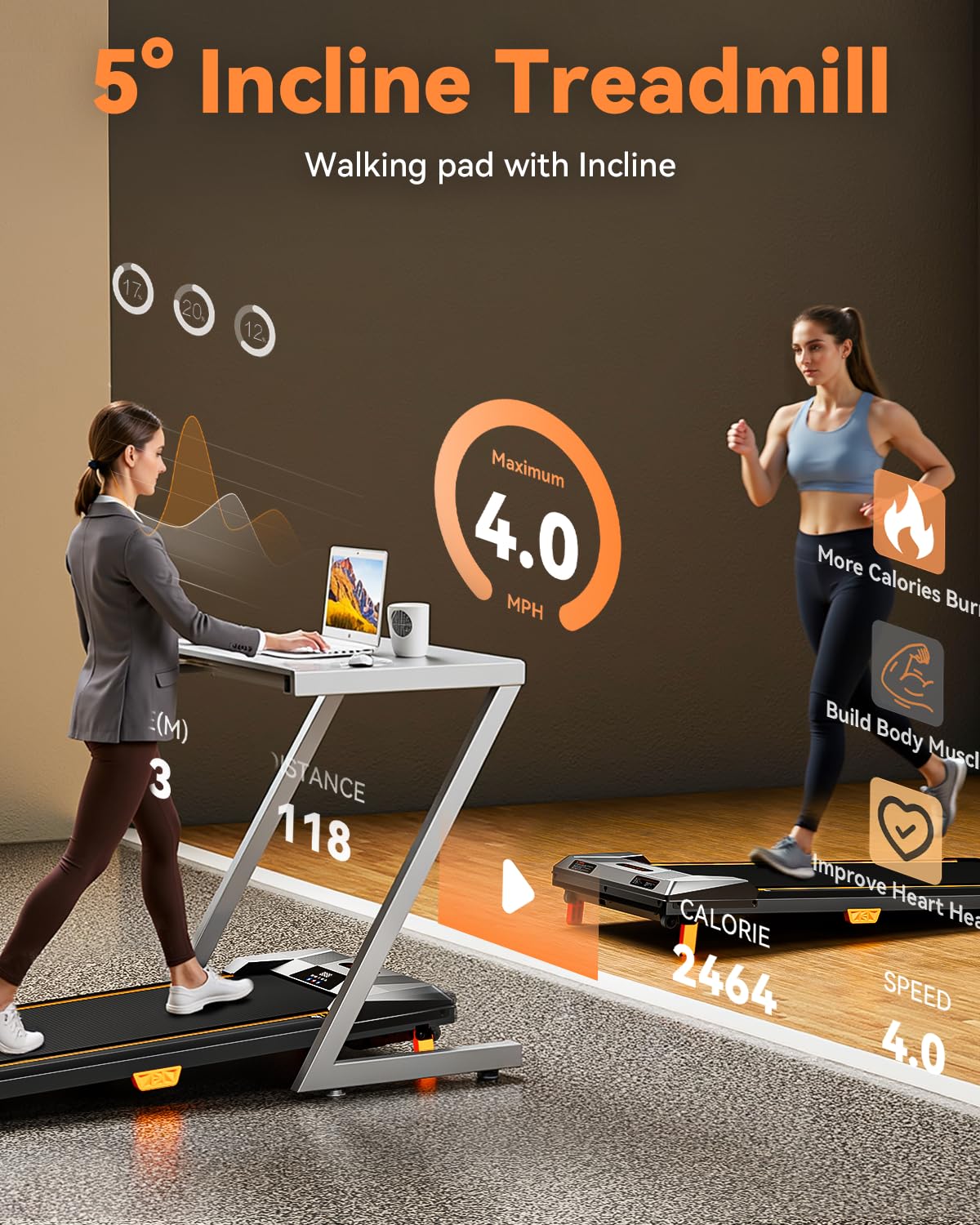Walking Pad Treadmill, BestGod Incline Under Desk Treadmill 330lbs Capacity, 2.5HP Portable Treadmills for Home, Compact Treadmills Mini Walking Pad, Running Machine with Remote Control