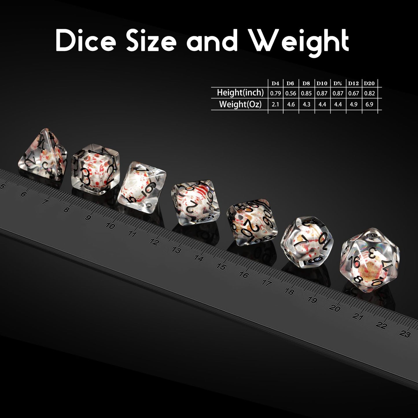 DNDND Blood Spot Skull Resin Dice Set with Velvet Pouch for Dungeons and Dragons DND Role Playing Games and Tabletop Games