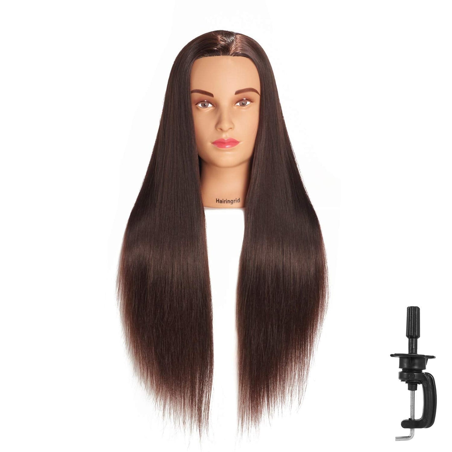 Hairingrid 26-28 Mannequin Head for Hair Styling Training - Manikin Cosmetology Doll With Synthetic Fiber Hair and Free Clamp Ho