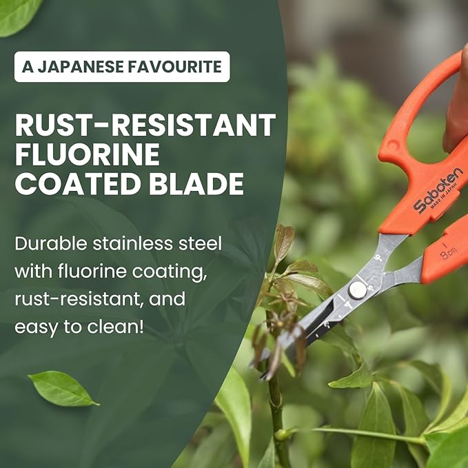 Saboten 6.3" Japanese Harvesting Shears, Magnetic Springless Assist, Fine-Tip Angled Blade, Fluorine-Coated Stainless Steel, Ergonomic Non-Slip Grip, Safety Lock, Made in Japan