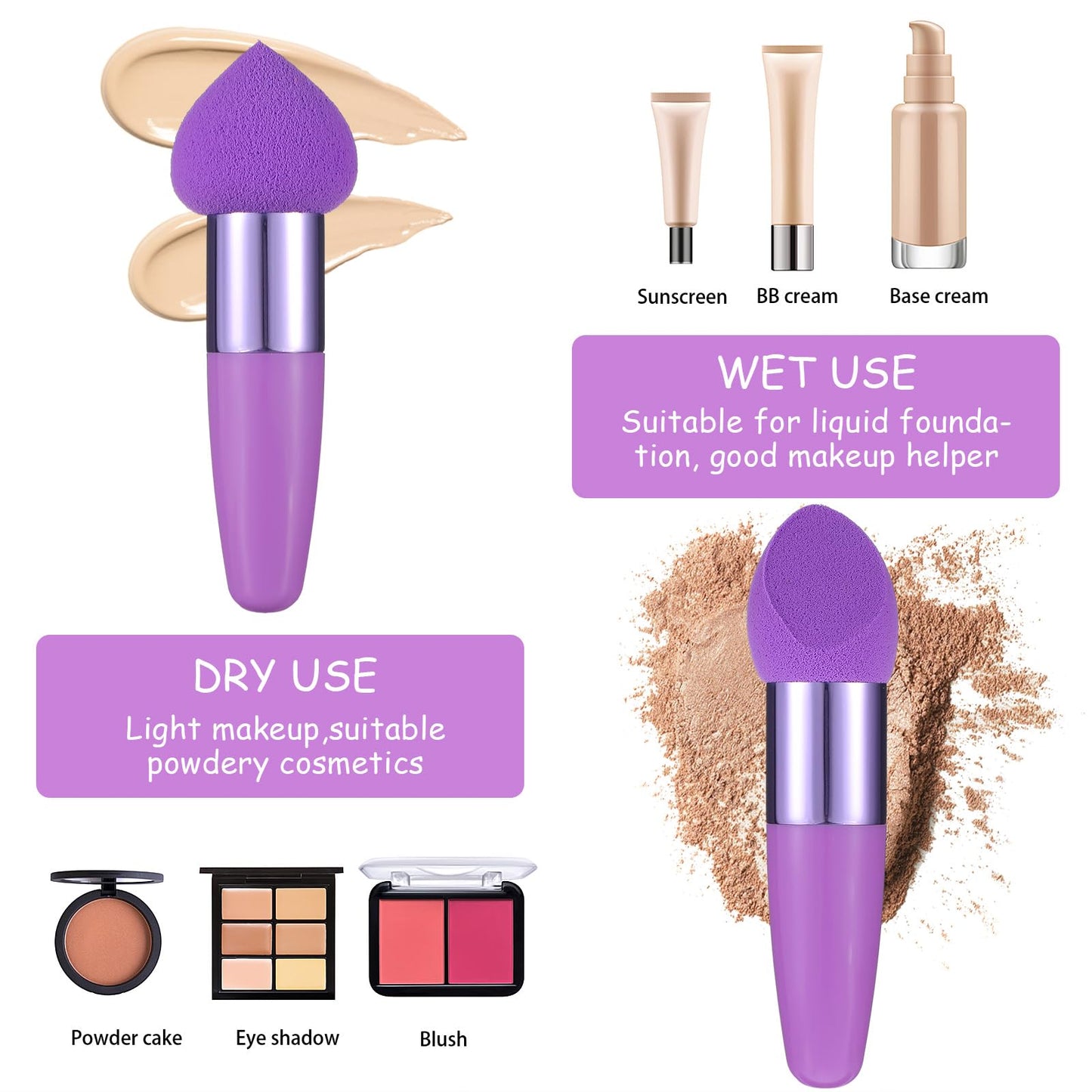 Sibba Makeup Brushes 3 PCS Powder Puff Beauty Blender Blending Sponge Coloring Concealer Applicator Foundation Setting Face Cosm