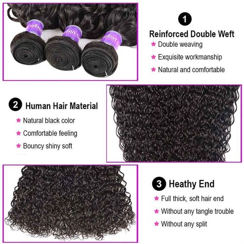 Water Wave Bundles Human Hair (16 18 20 Inch）Brazilian Hair Bundles Water Curly Remy Hair Weft Human Hair Water Wave 3 Bundles Natural Color