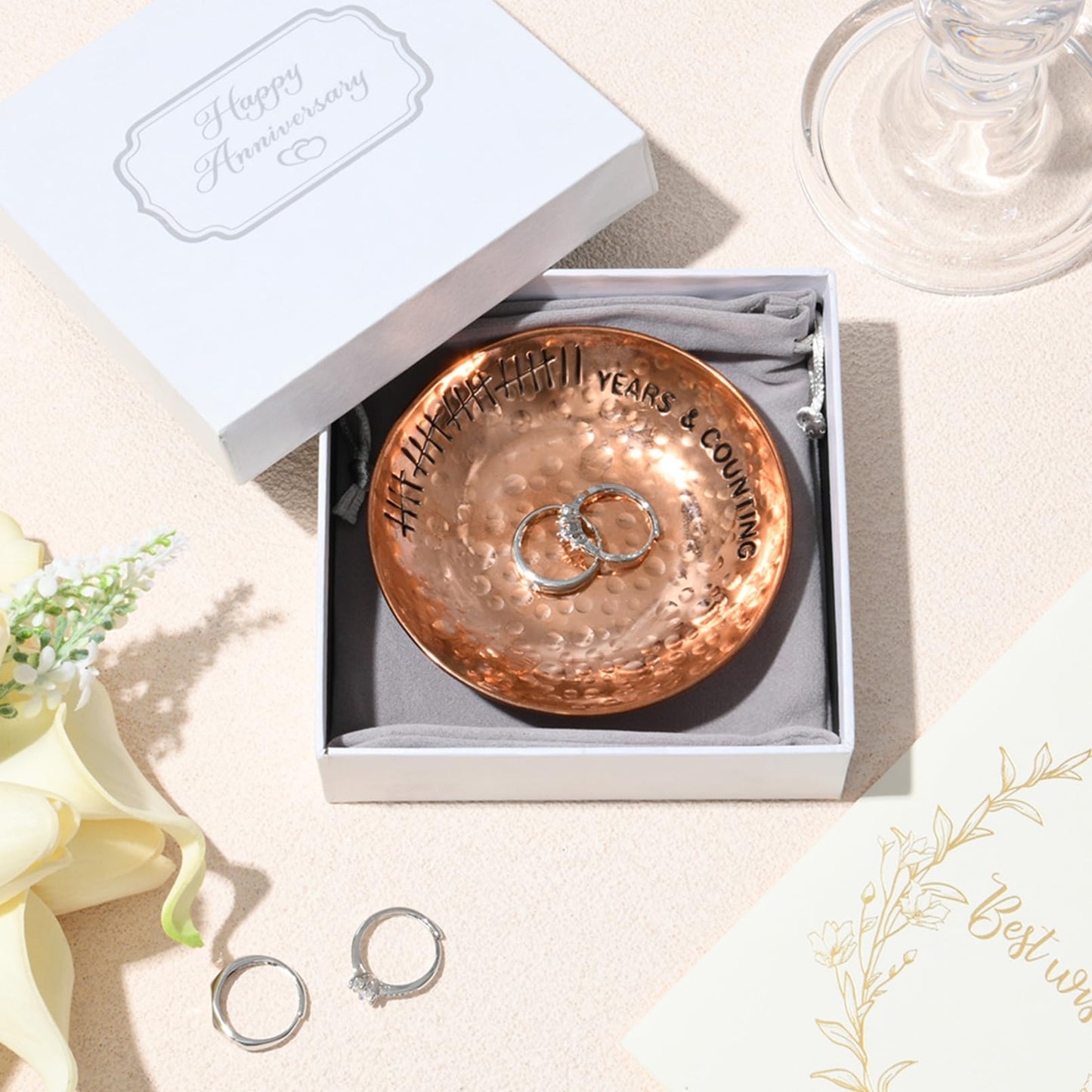 CEELGON 22 Year Wedding Anniversary Copper Gifts 22th Gifts 4" Copper Jewelry Tray Engraved Decorative Dish for Couple Him or Her