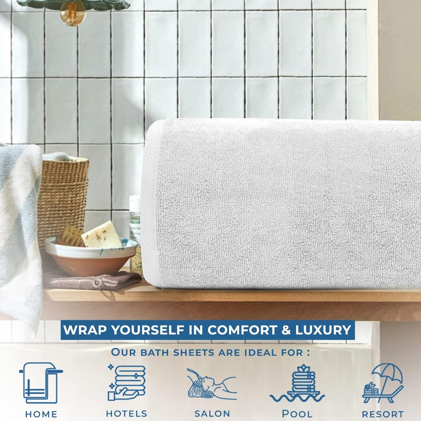 DAN RIVER Pack of 1 Bath Sheet 40x80 Inches, Super Soft Quick Dry Cotton Towels, Luxury Oversized White Bath Towels