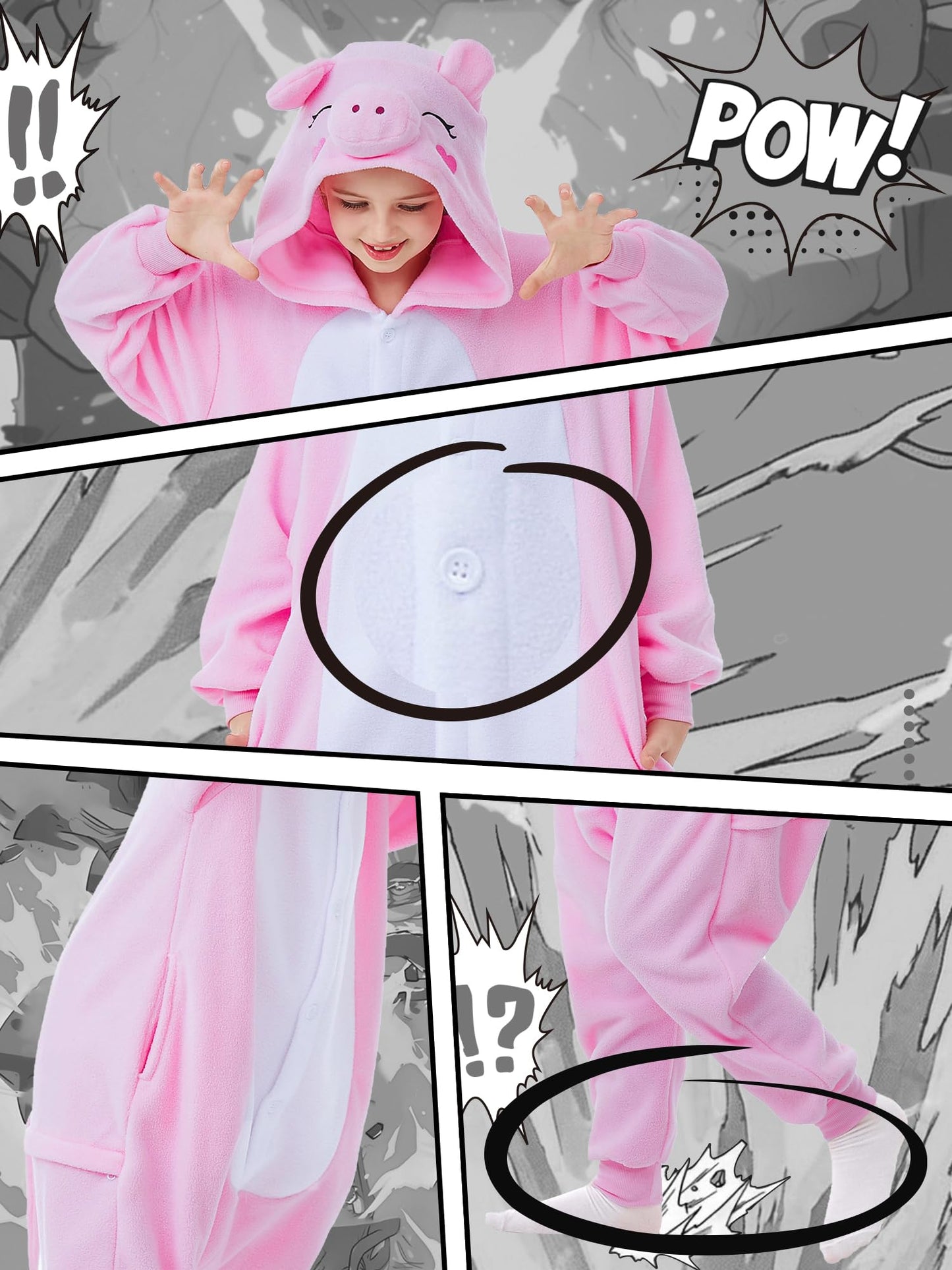 CANASOUR Pig Onesie Kids Halloween Cosplay Costume Girls One Piece Pjs Anime Unisex Hoodie Pajamas Pink For 10-12 Years Boys Party Pyjamas (Height 56-59”, 10 Years, Pig)