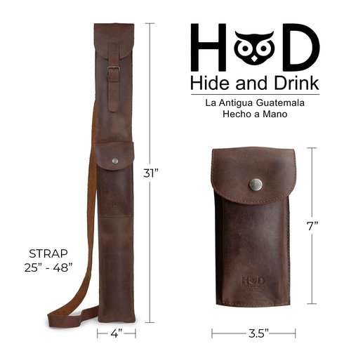Hide & Drink, Rustic Billiard/Pool Cue Flat Case, Stick Carrying Bag with Adjustable Strap, Full Grain Leather, Handmade, Bourbon Brown