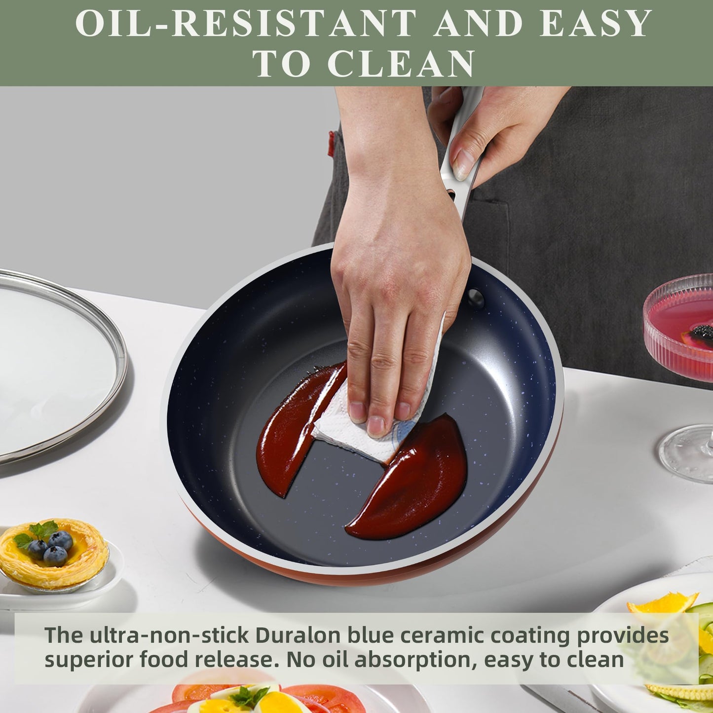 Nuwave 9pc Cookware Set Healthy Duralon Blue Ceramic Nonstick Coated, Diamond Infused Scratch-Resistant, PFAS Free, Oven Safe, Induction Ready & Evenly Heats, Tempered Glass Lids & Stay-Cool Handle