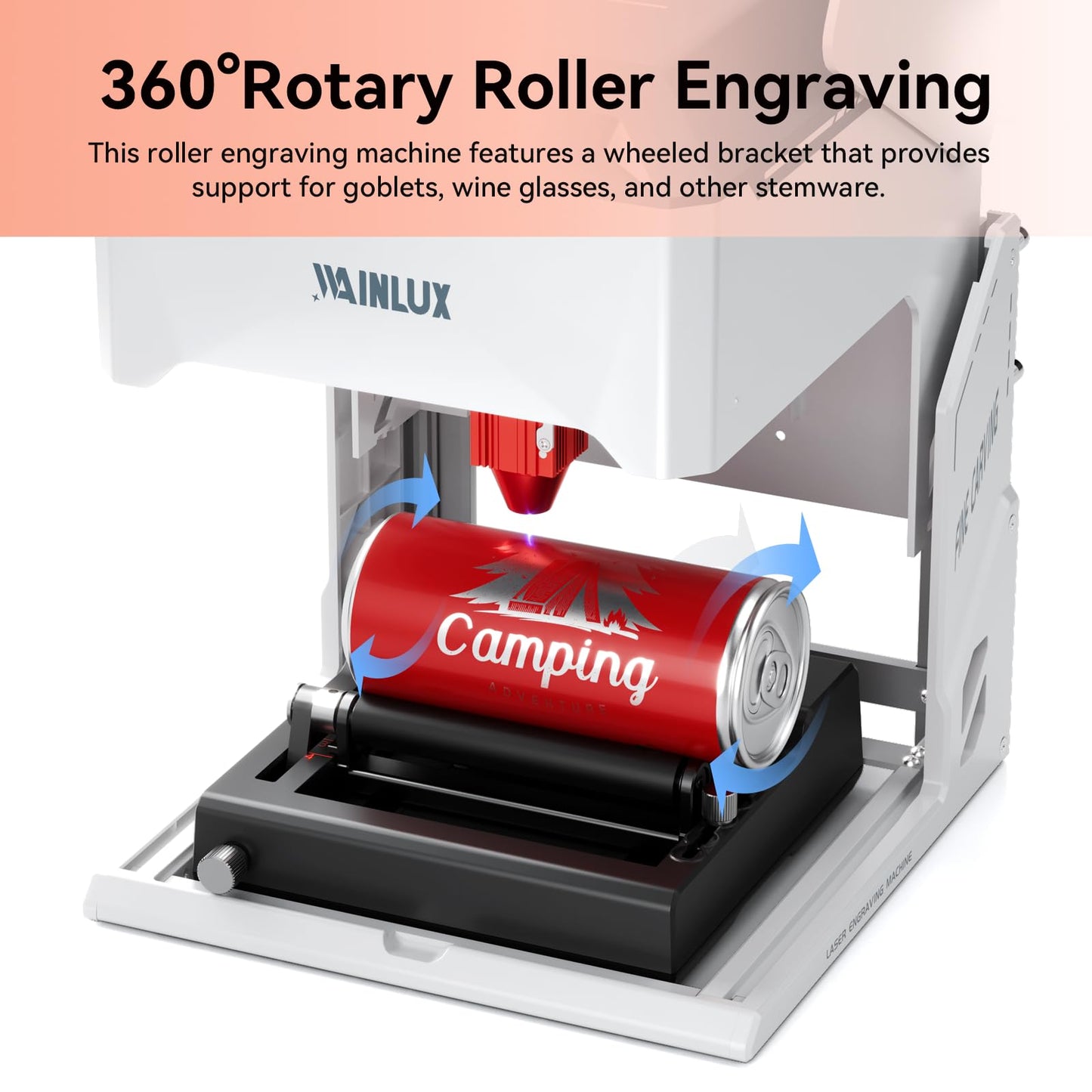 Roatry WAINLUX K10 Laser Rotary Aattachment for Laser Engraver and Cutter Rotary Roller,Engraver Accessory Y-axis Rotary Roller for Engraving Cylindrical Objects, Wine Glass, Tumbler, Pen