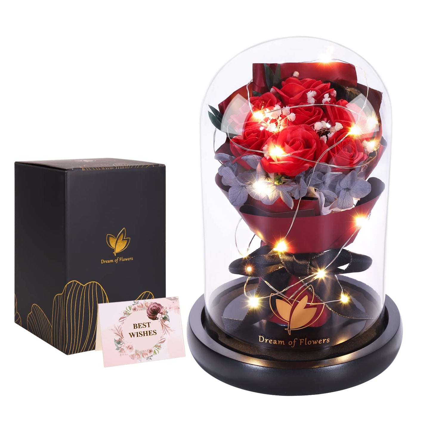Birthday Flowers Gifts for Women,Anniversary Rose Gift for her,Beauty and The Beast Rose in Glass Dome with 2 Lighting Mode,Forever Flowers Bouquets Birthday Gifts for Women Mom Wife Girlfriend