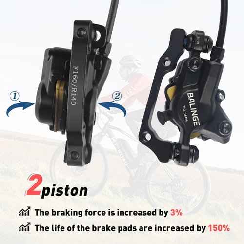 BALINGE Ebike Brakes Hydraulic Set 2-Pin Power-Off Connector 2-Pistons E-Bike Electric Power-Off Hydraulic Brake Set Front + Rear with 160mm 6 Bolts Disc Rotors