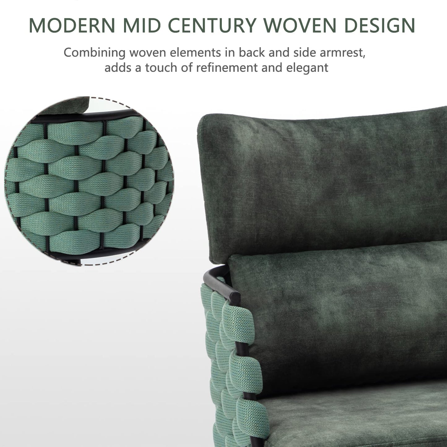 BFZ Mid-Century Modern Dining Chairs Set of 2, Handmade Woven Kitchen Chairs, Upholstered Velvet Dining Chairs with Metal Legs for Kitchen, Dining Room, Living Room